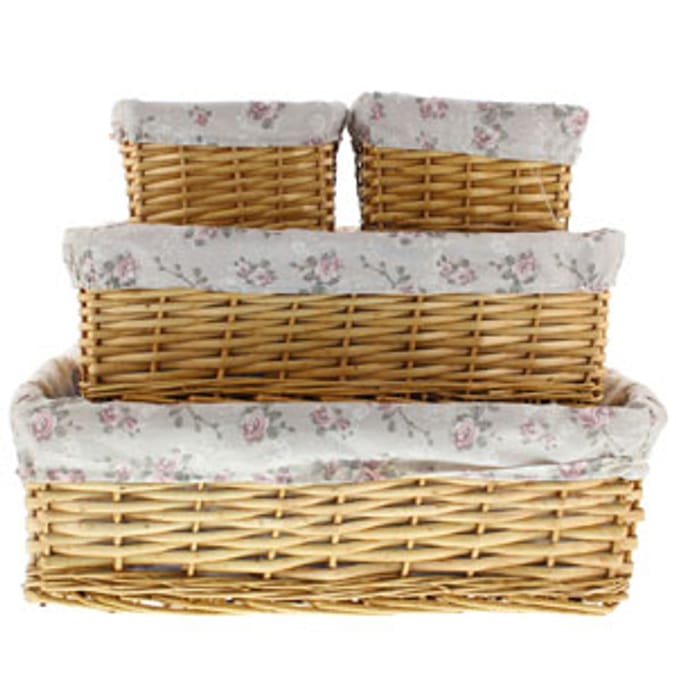 Set of 4 Wicker Storage Baskets Floral Home Bargains