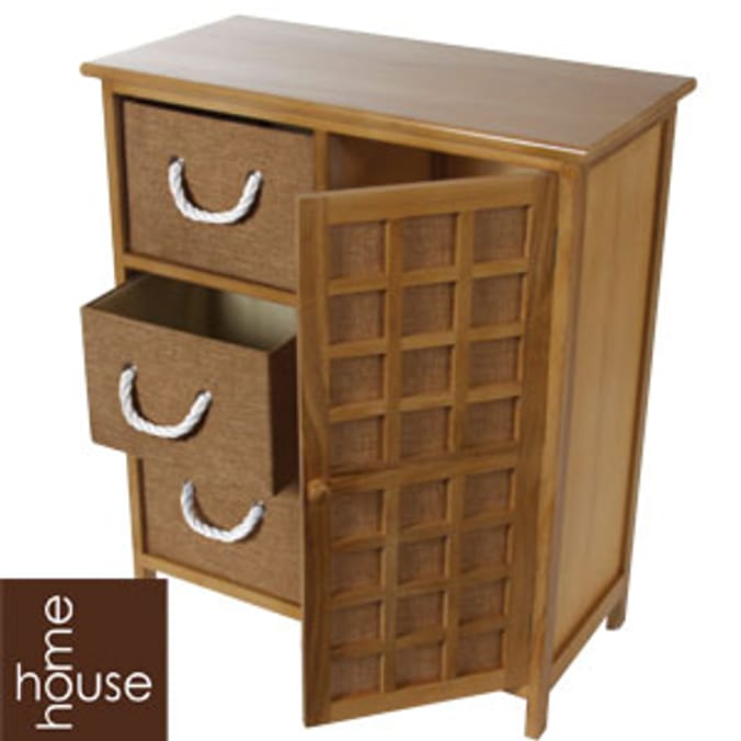Oak Effect Three Drawer & Cupboard Storage Unit Home Bargains