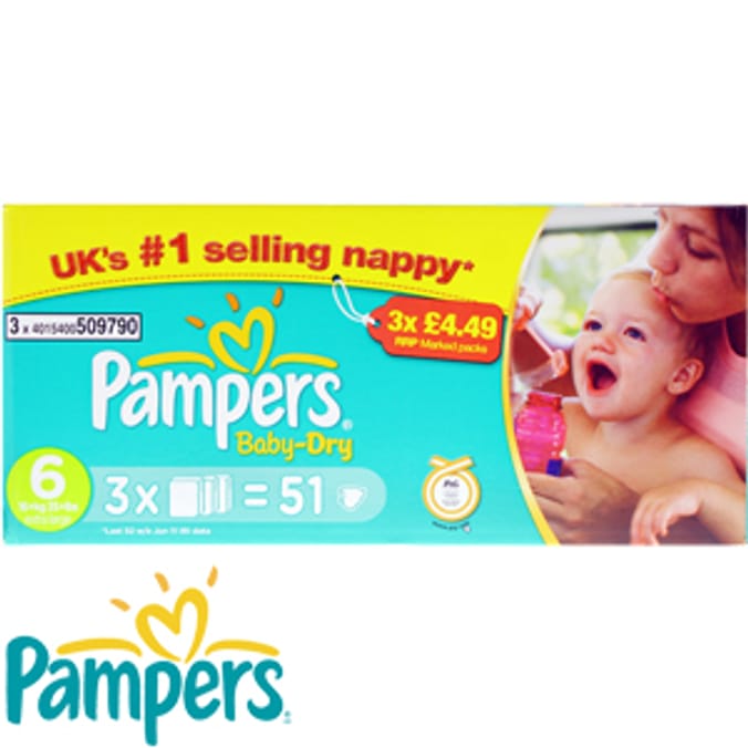 Pampers Baby-Dry: Case of 51 Nappies (Size 6)