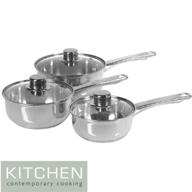 Stainless Steel 3 Piece Saucepan Set uni university essential cooking baking chef Home Bargains