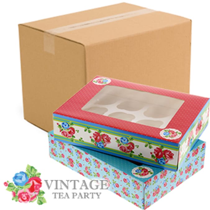 Large Vintage Tea Party Cupcake Boxes (Case of 24) muffin Home Bargains