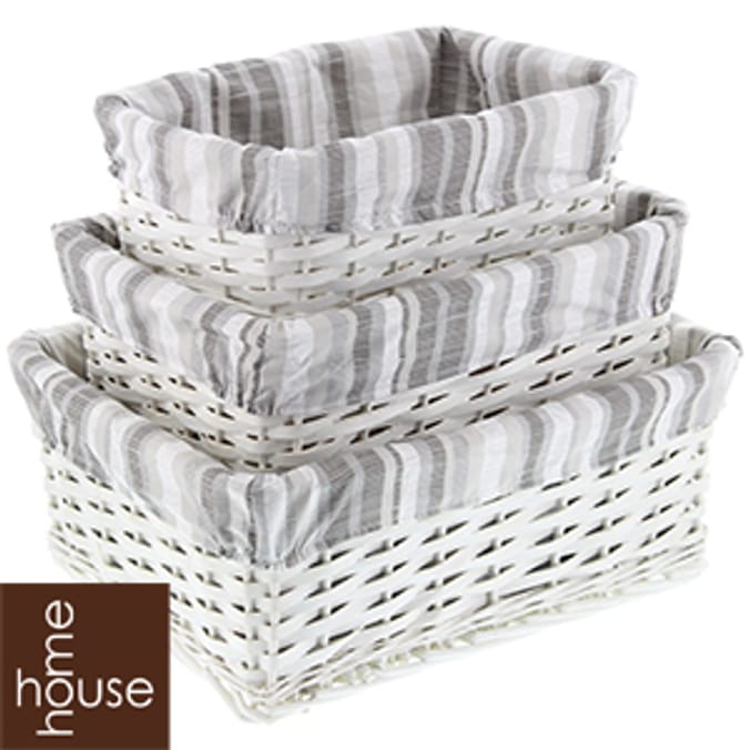 Set of 3 Wicker Storage Baskets Smoke Signal hamper drawers draws