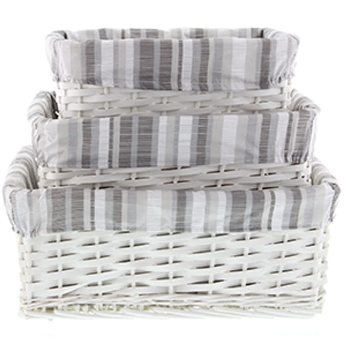 Set of 3 Wicker Storage Baskets Smoke Signal hamper drawers draws boxes crate Home Bargains