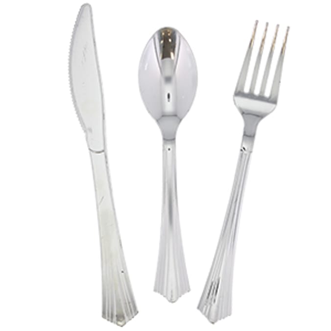 Silver Effect 1200 Piece Assorted Plastic Cutlery Case event catering