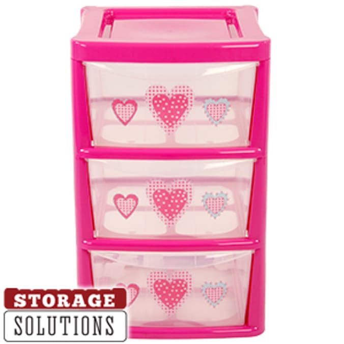 Three Drawer "Hearts" Storage Tower pink love stackable solution space