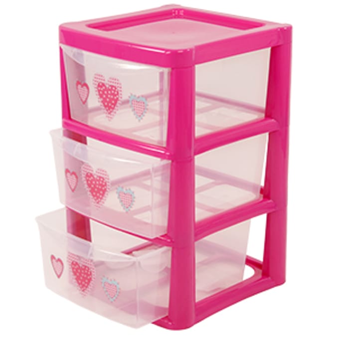 Three Drawer "Hearts" Storage Tower pink love stackable solution space