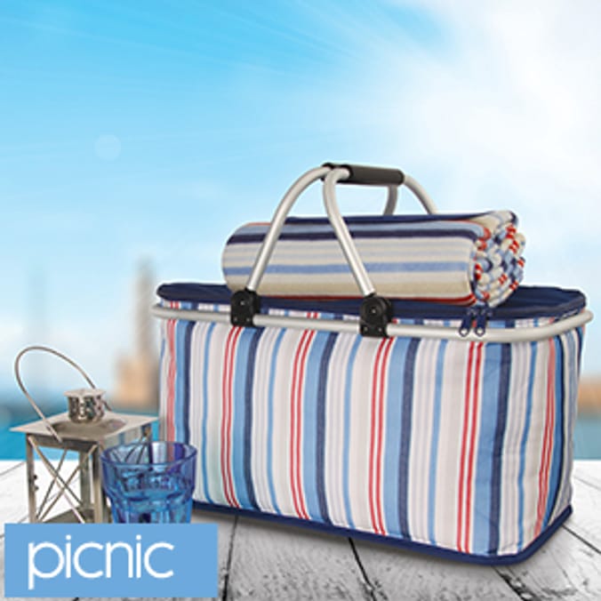 New England Folding Picnic Basket summer food storage Home Bargains