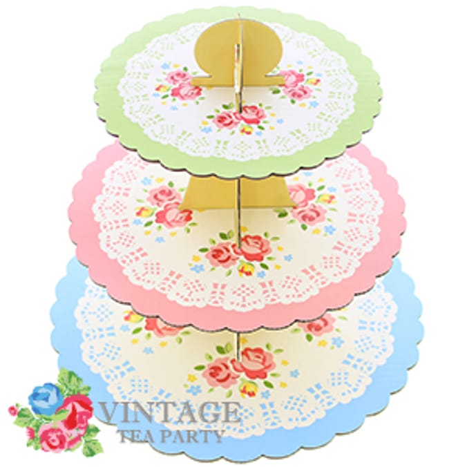 Vintage Tea Party 3 Tier Cake Stand (Case of 24) retro flowers party