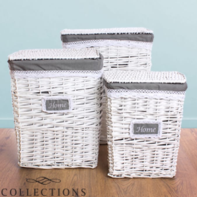 White & Slate Willow Laundry Baskets (Set of 3) trunk tub wash dirty