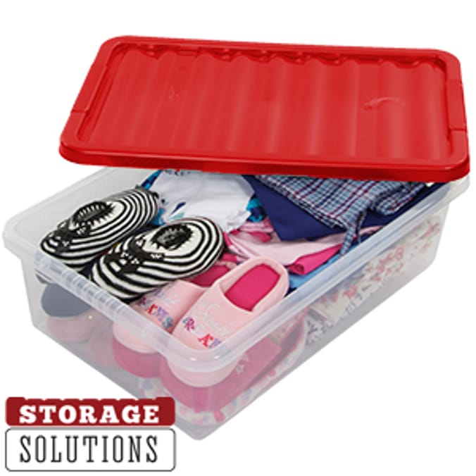 3 x 32 Litre Underbed Storage Platinum Boxes Red storage space saving