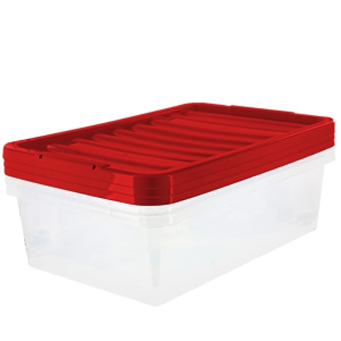 3 x 32 Litre Underbed Storage Platinum Boxes Red storage space saving