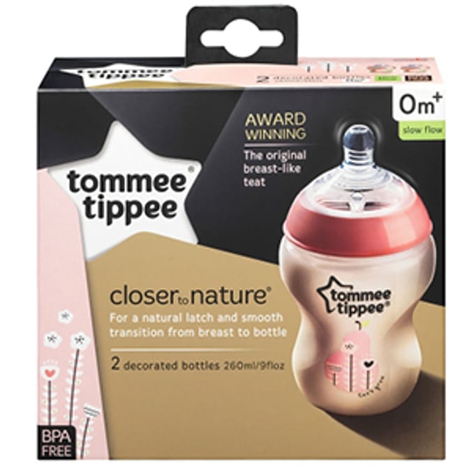 Tommee Tippee Bottles Pink Pear Design (Pack of 2) closer to nature