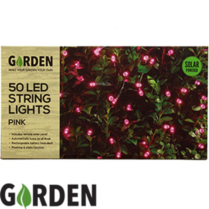 50 LED Garden Solar Power String Lights (Pink) fairy lights outdoor
