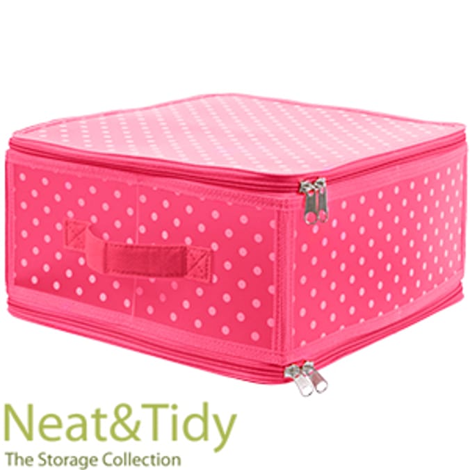 Neat & Tidy Pink Zip Storage Box polka dot spotty box collapsible
