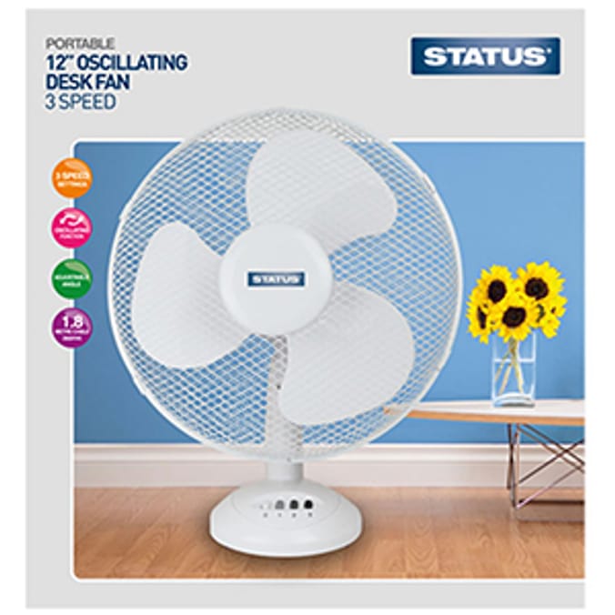 Status Portable 12" Oscillating Desk Fan Home Bargains