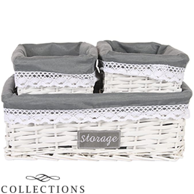 Set of 3 Wicker Storage Baskets: Grey Barcode picnics homemade