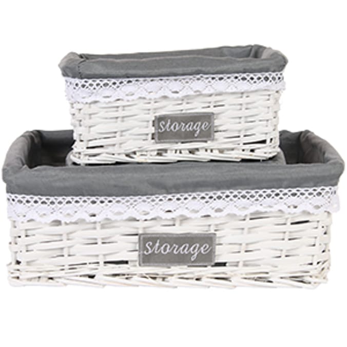 Set of 3 Wicker Storage Baskets Grey Barcode picnics homemade