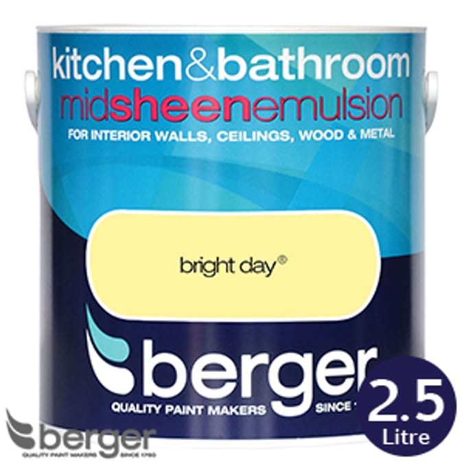 Berger Kitchen & Bathroom MidSheen Emulsion Bright Day 2.5L paint, paints, wall paints, burger