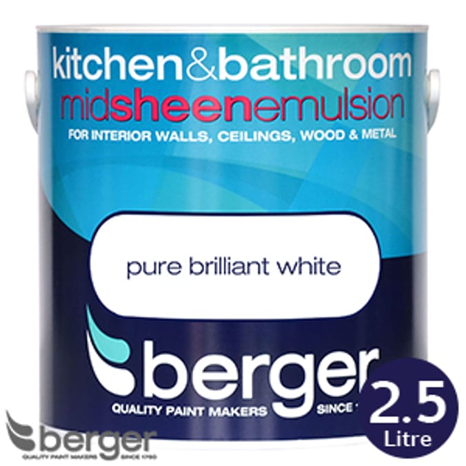 Berger Kitchen & Bathroom MidSheen Emulsion Pure Brilliant White 2.5L