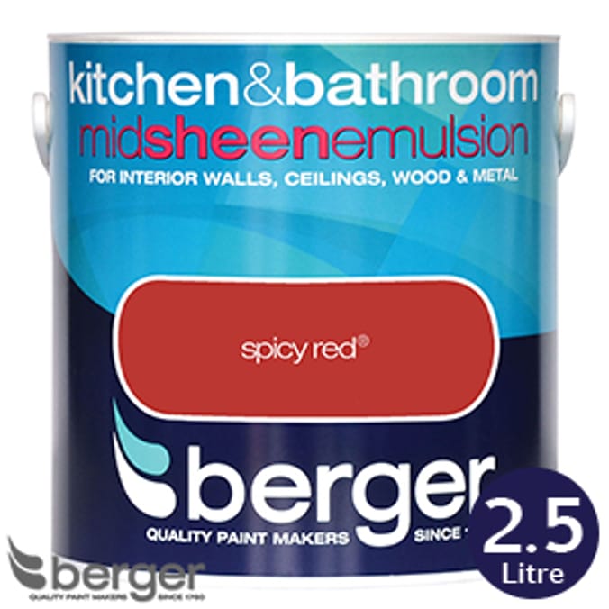 Berger Kitchen & Bathroom MidSheen Emulsion Spicy Red 2.5L orange wall paint paint, paints
