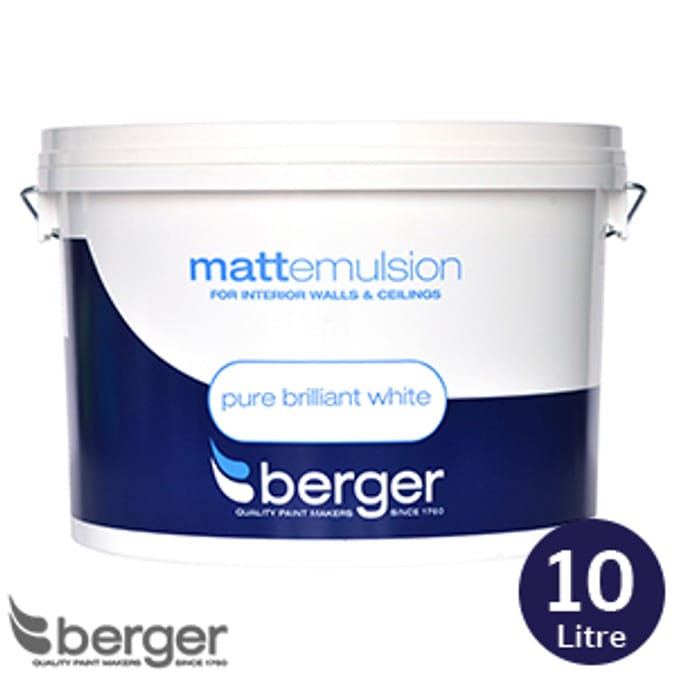Berger Matt Emulsion Brilliant White 10L litre decorate homeware paint
