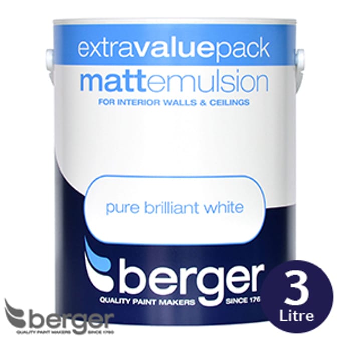 Berger Matt Emulsion Brilliant White 3L decorate homeware paint paint