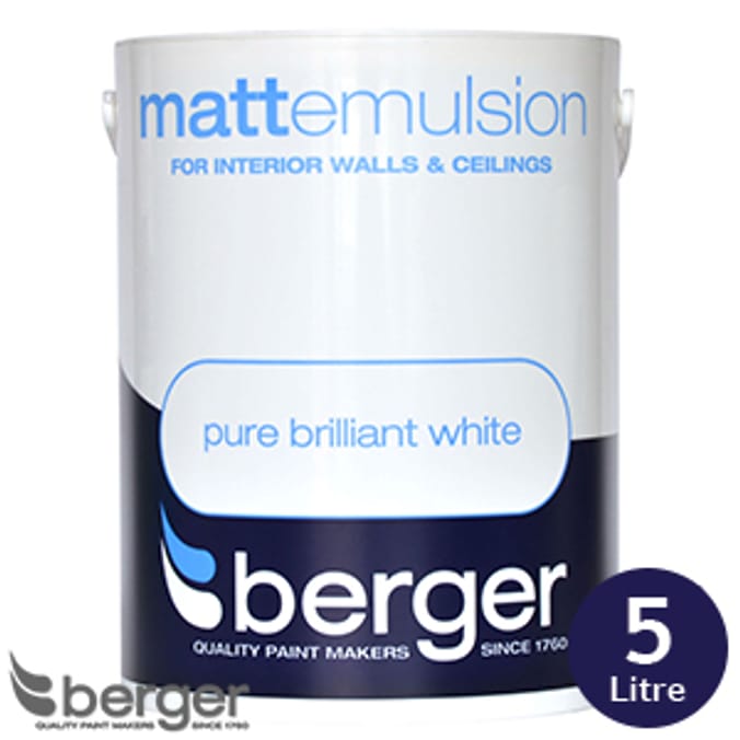 Berger Matt Emulsion Brilliant White 5L litre decorate homeware paint