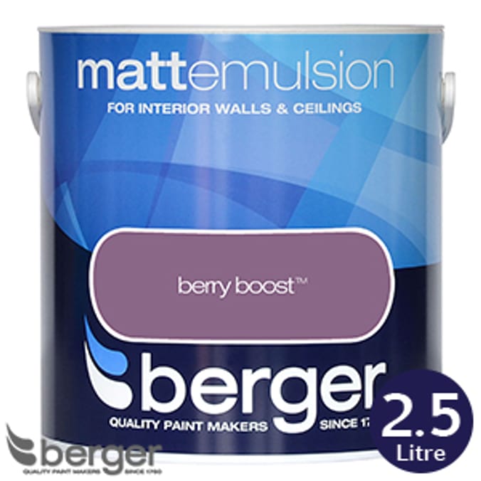 Berger Matt Emulsion Berry Boost 2.5L litre decorate homeware paint purple paint, paints, wall