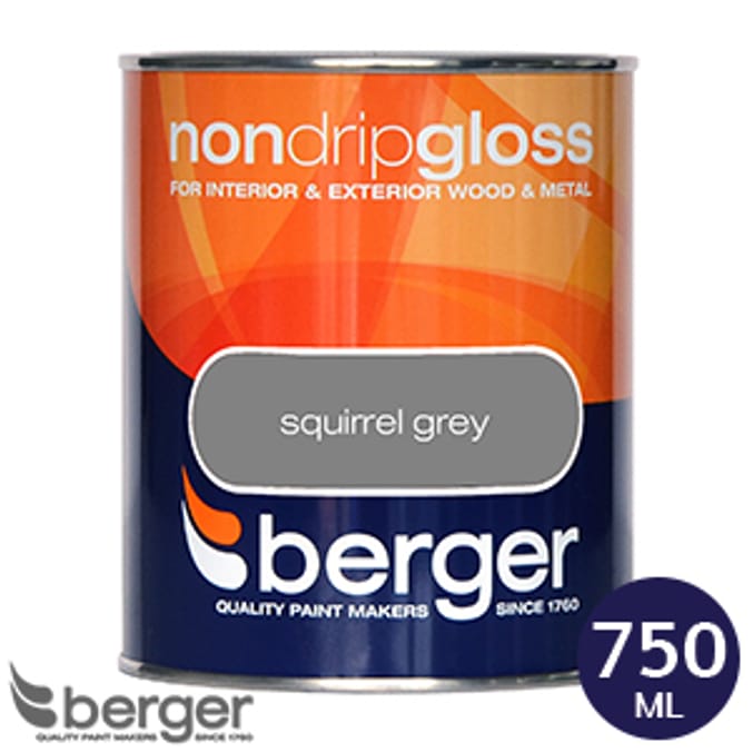 Berger NonDrip Gloss Squirrel Grey 750ml Home Bargains