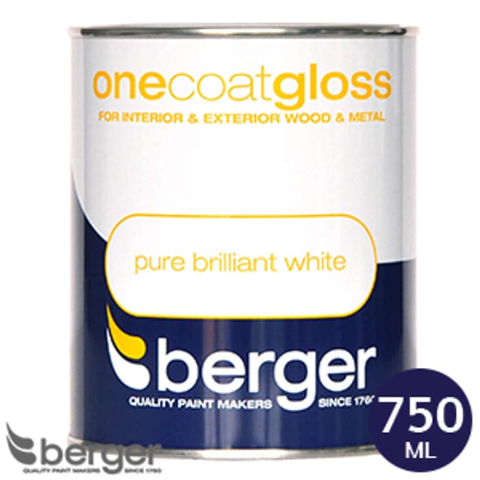 Berger One Coat Gloss Pure Brilliant White 750ml Home Bargains
