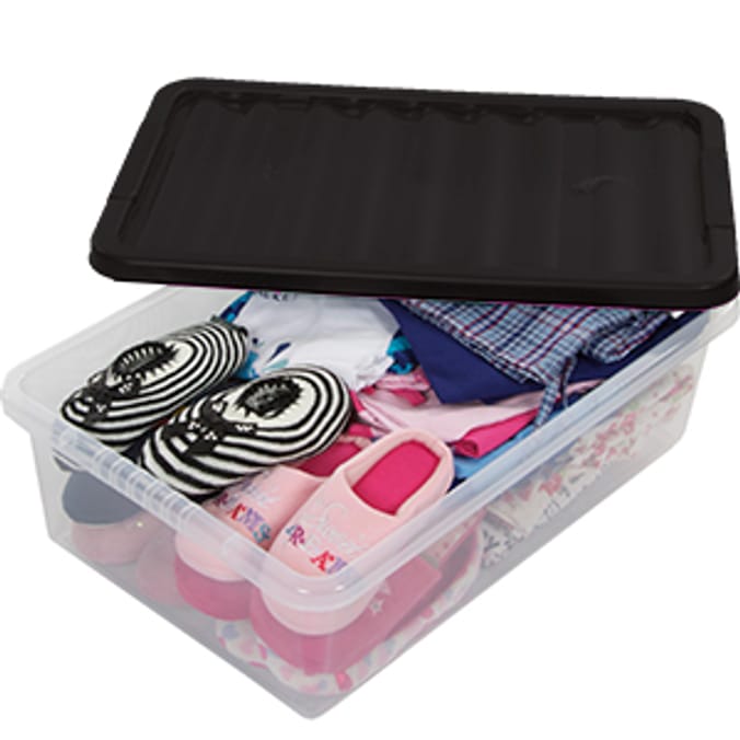 3 x 32 Litre Underbed Storage Platinum Boxes Black Home Bargains