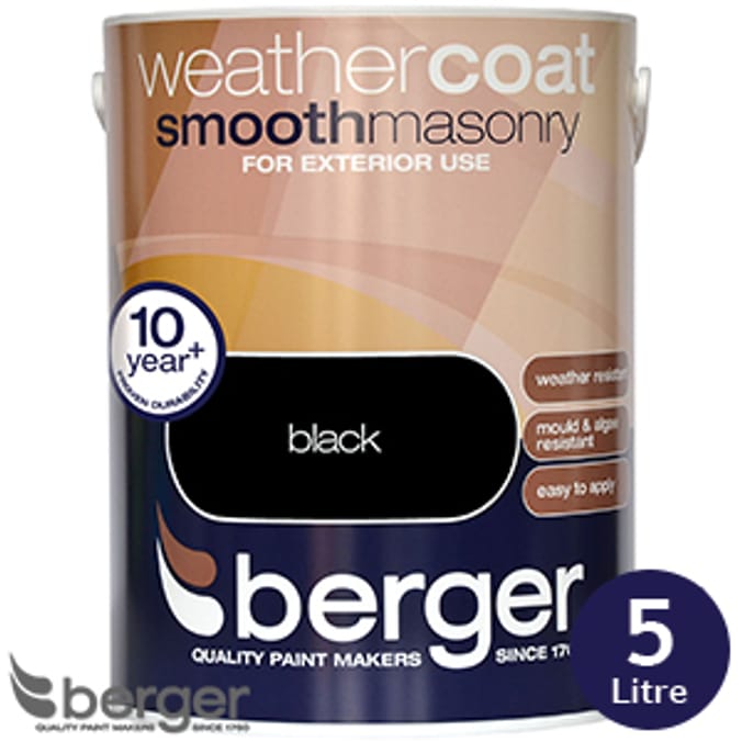 Berger Weathercoat Smooth Masonry Black 5L paint, paints, wall paints