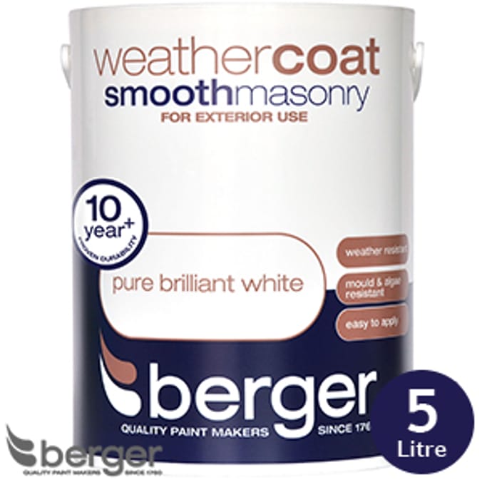 Berger Weathercoat Smooth Masonry Pure Brilliant White 5L paint, paints