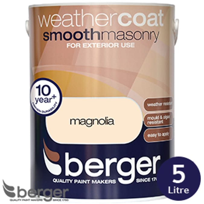 Berger Weathercoat Smooth Masonry Magnolia 5L Home Bargains