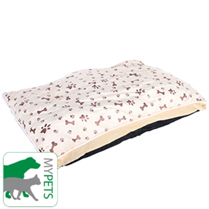 My Pets Bone Print Dog Bed cat dog grey brown Home Bargains