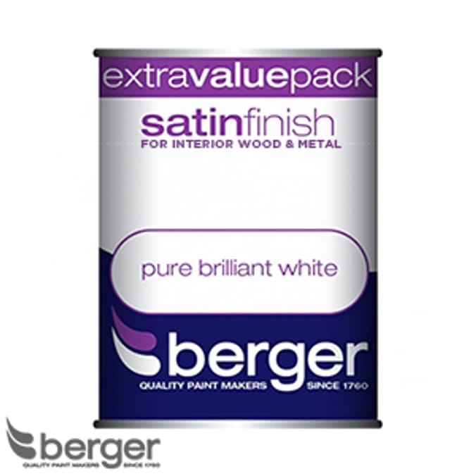 Berger Satin Finish Pure Brilliant White 1.25L litre decorate homeware