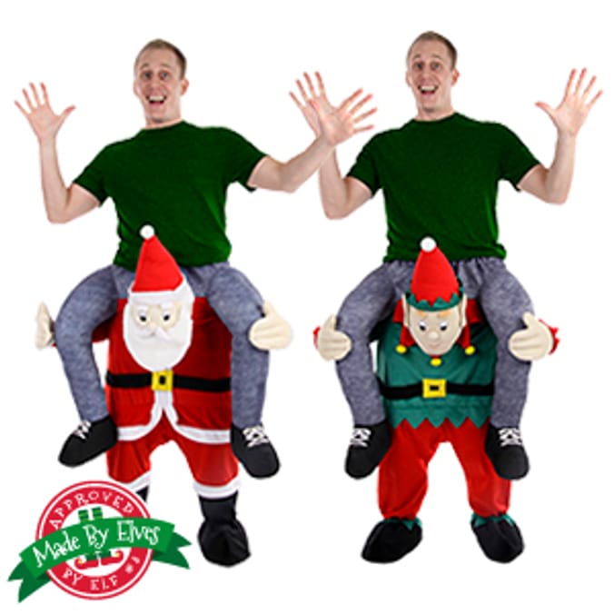 Piggy Back carry me Santa Elf Costume novelty piggy back piggyback carry costume outfit fancy dress funny father christmas elves Home Bargains