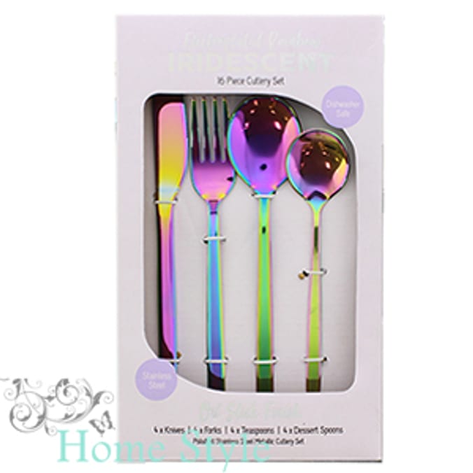 Iridescent 16pc Electroplated Rainbow Cutlery Set unicorn rainbow gay