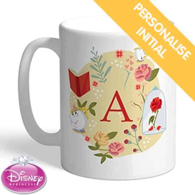 Personalised Princess Belle Initial Mug, mugs, kids mugs, ladies mugs