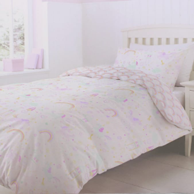 Believe Unicorn Single Duvet Cover and Pillowcase rianbow castle