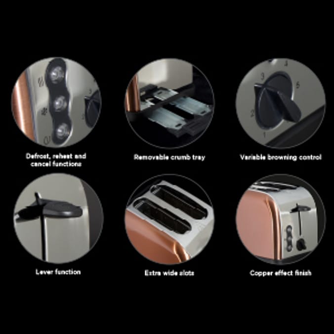 Open Kitchen 2 Slice Wide Slot Copper Effect Toaster Home Bargains