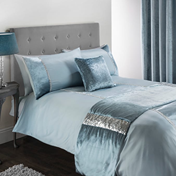 Luxury Crushed Velvet Diamante Bedding Set Blue, bedding , duvet sets