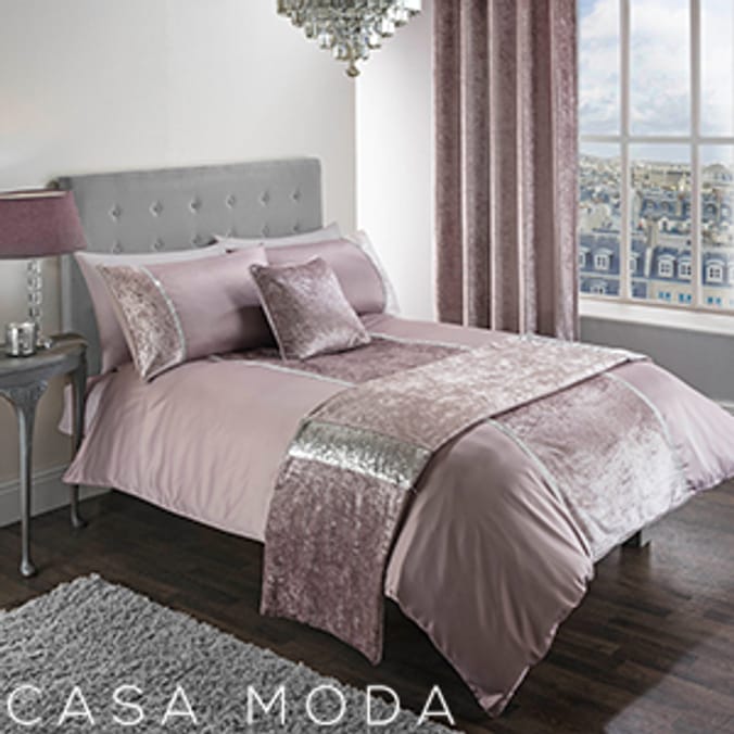 Luxury Crushed Velvet Diamante Bedding Set Pink Home Bargains