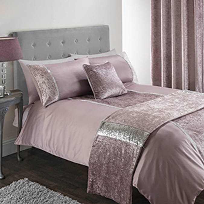 Luxury Crushed Velvet Diamante Bedding Set Pink Home Bargains