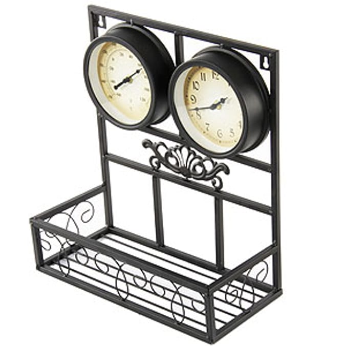Garden Wall Clock with Thermometer and Flower Box Home Bargains