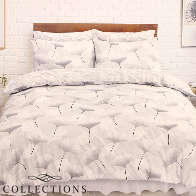 Home Collections Grey Leaf Printed Duvet Set bedding bed sheets linen grey beige neutral