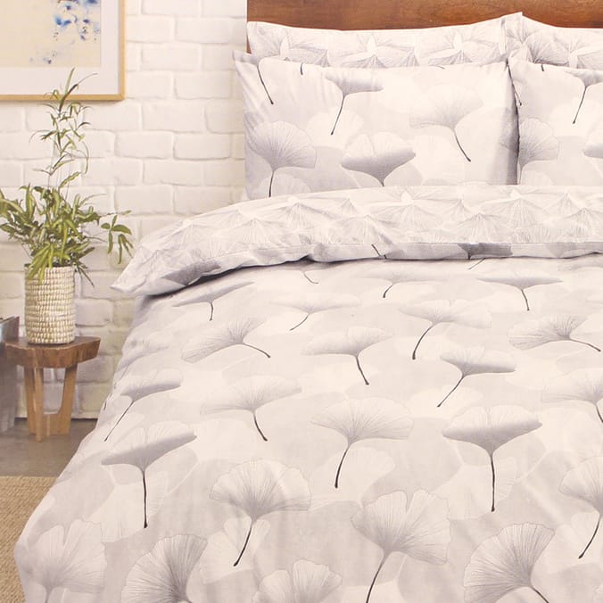 Home Collections Grey Leaf Printed Duvet Set bedding bed sheets linen grey beige neutral