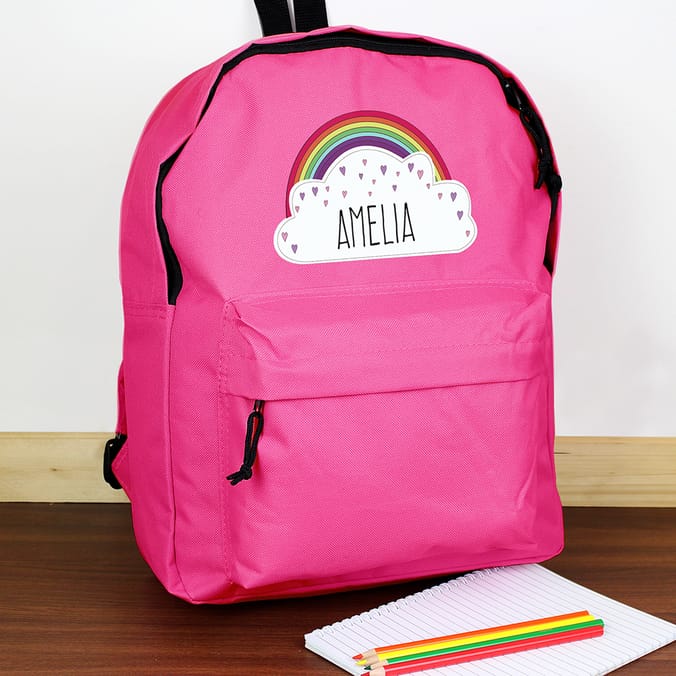 Personalised Rainbow Pink Backpack back to school Home Bargains