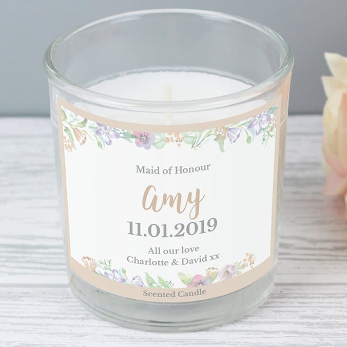 Personalised Floral Watercolour Scented Jar Candle gift, large gift