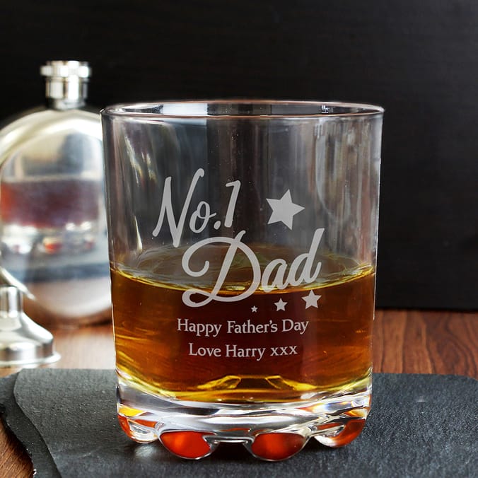 Personalised No.1 Dad Tumbler glass whiskey whisky glass short, father